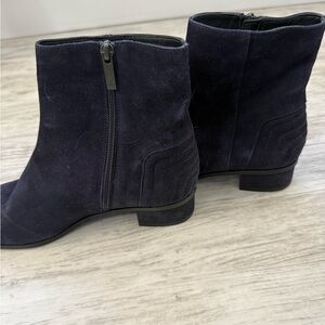 Aquatalia Navy Suede Side-Zip Ankle Boots